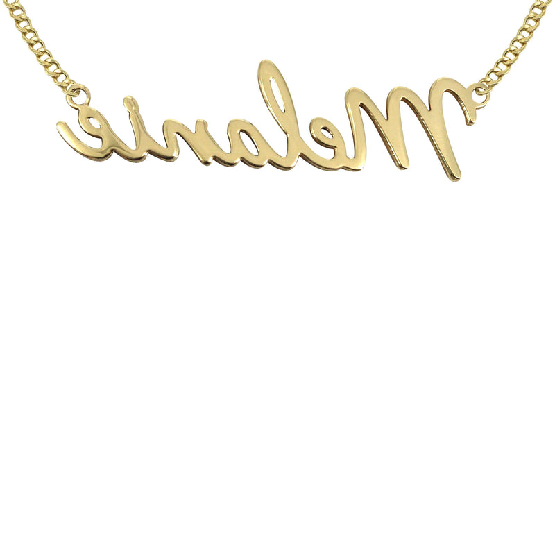 14K Gold  Script Name Plate Necklace | Style #5