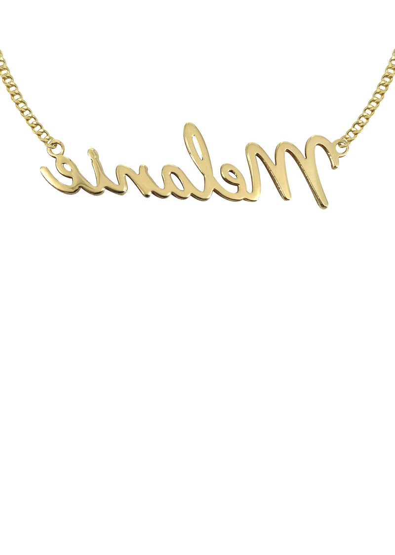 14K Gold  Script Name Plate Necklace | Style #5