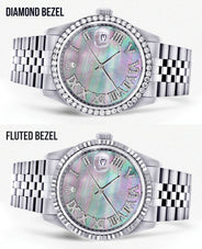 Diamond Mens Rolex Datejust Watch 16200 | 36Mm | Dark Mother Of Pearl Dial | Roman Numeral | Jubilee Band