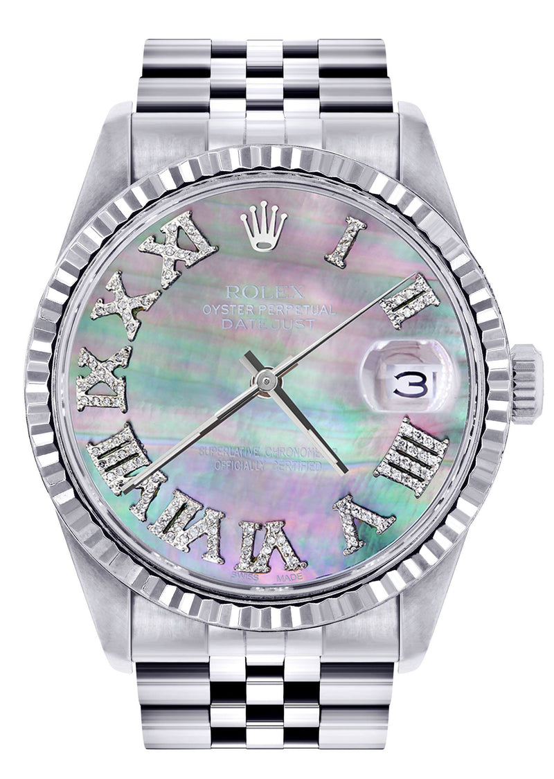Womens Rolex Datejust Watch 16200 | Fluted Bezel | 36Mm | Mother of Pearl Roman Numeral Dial | Fluted Bezel | Jubilee Band