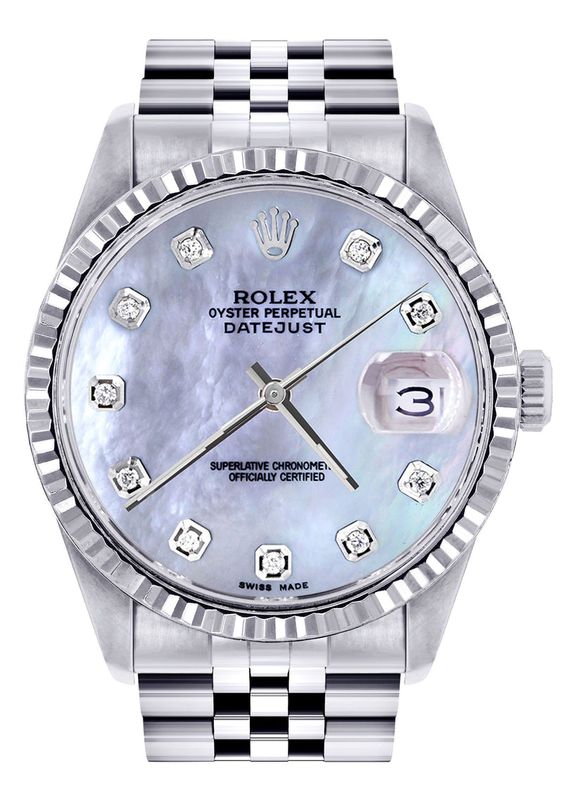 Womens Rolex Datejust Watch 16200 | Fluted Bezel | 36Mm | Light Blue Mother of Pearl Dial | Fluted Bezel | Jubilee Band