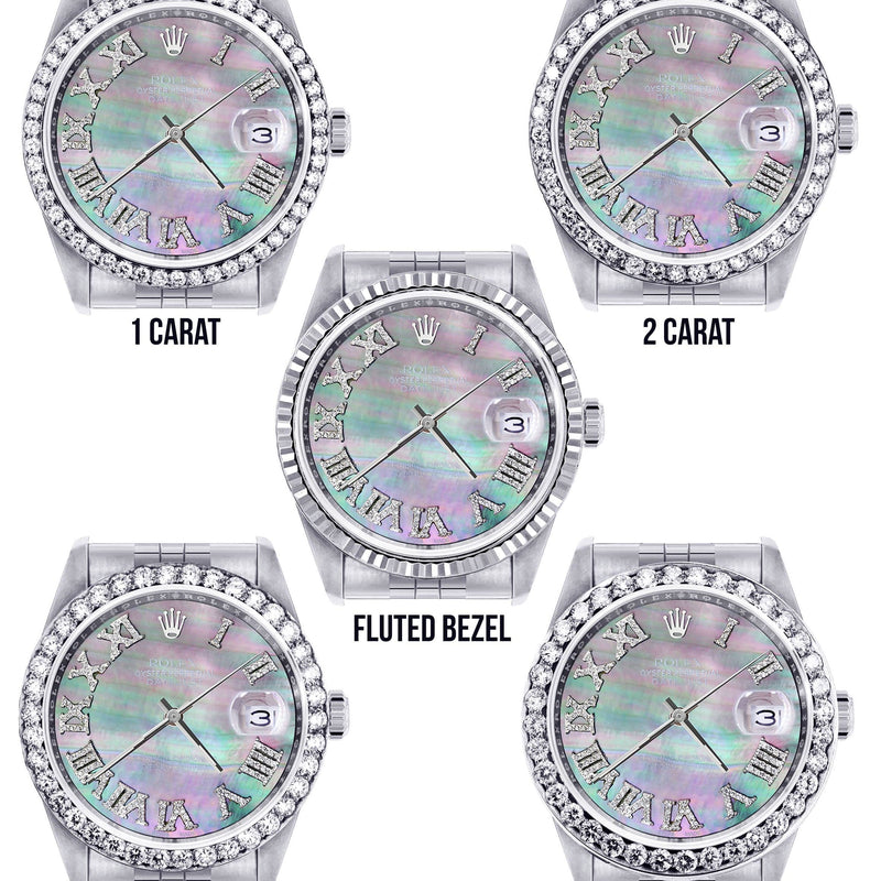 Diamond Mens Rolex Datejust Watch 16200 | 36Mm | Dark Mother Of Pearl Dial | Roman Numeral | Jubilee Band