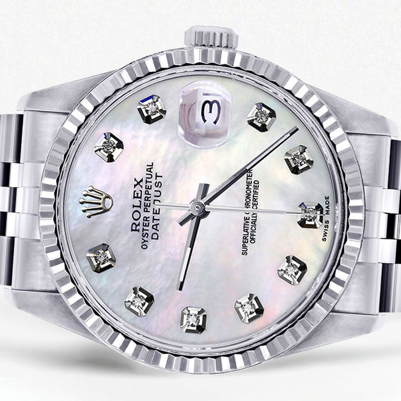 Womens Rolex Datejust Watch 16200 | Fluted Bezel | 36Mm | Mother of Pearl Dial | Fluted Bezel | Jubilee Band