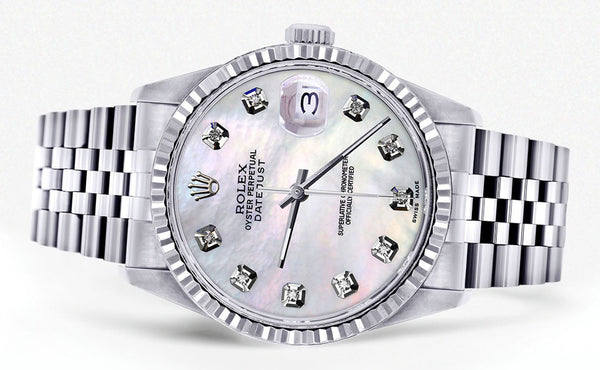 Womens Rolex Datejust Watch 16200 | Fluted Bezel | 36Mm | Mother of Pearl Dial | Fluted Bezel | Jubilee Band