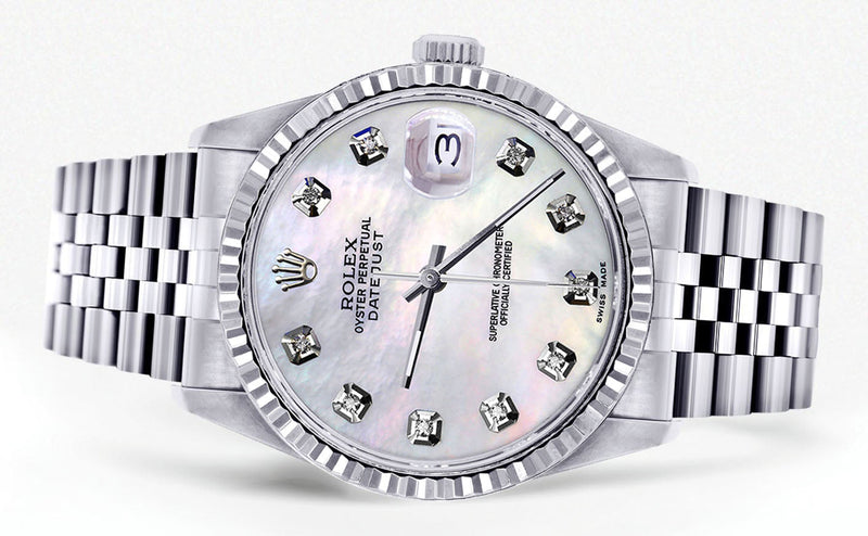 Womens Rolex Datejust Watch 16200 | Fluted Bezel | 36Mm | Mother of Pearl Dial | Fluted Bezel | Jubilee Band