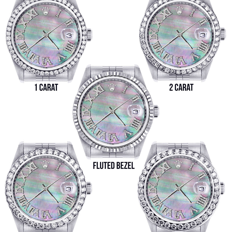 Womens Rolex Datejust Watch 16200 | 36Mm | Dark Mother Of Pearl Dial | Roman Numeral | Jubilee Band