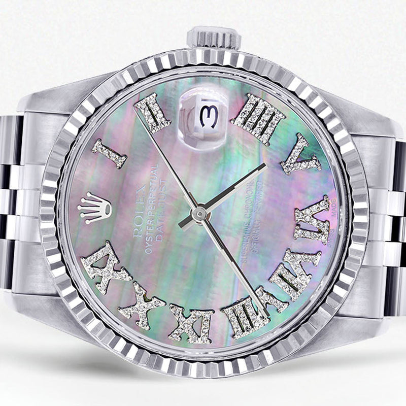 Womens Rolex Datejust Watch 16200 | Fluted Bezel | 36Mm | Mother of Pearl Roman Numeral Dial | Fluted Bezel | Jubilee Band