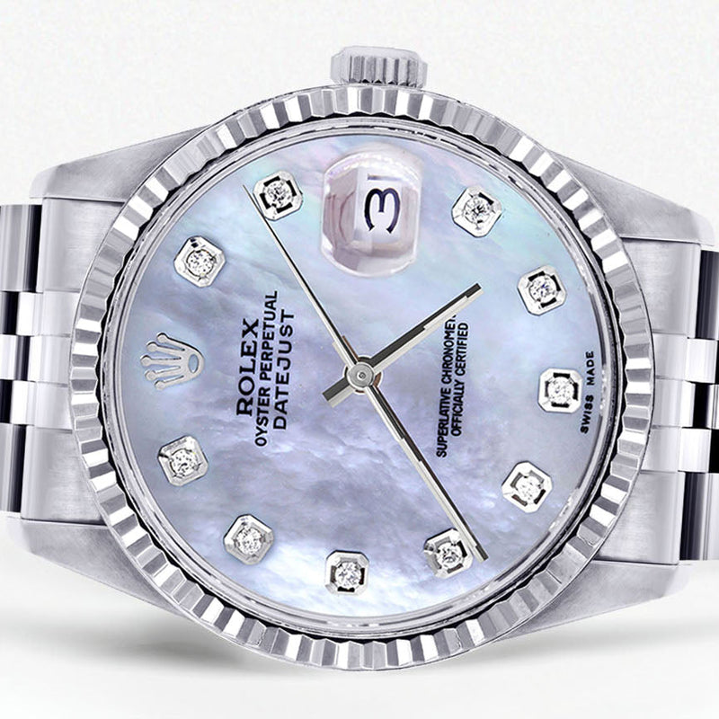 Womens Rolex Datejust Watch 16200 | Fluted Bezel | 36Mm | Light Blue Mother of Pearl Dial | Fluted Bezel | Jubilee Band