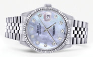 Womens Rolex Datejust Watch 16200 | Fluted Bezel | 36Mm | Light Blue Mother of Pearl Dial | Fluted Bezel | Jubilee Band