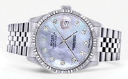 Mens Rolex Datejust Watch 16200 | Fluted Bezel | 36Mm | Light Blue Mother of Pearl Dial | Jubilee Band