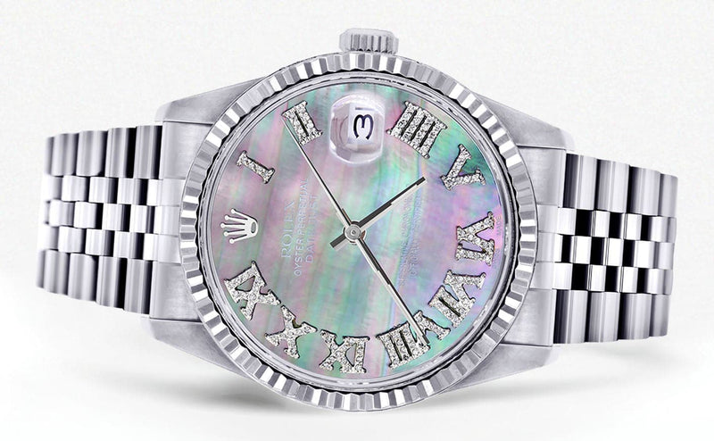 Mens Rolex Datejust Watch 16200 | Fluted Bezel | 36Mm | Mother of Pearl Roman Numeral Dial | Jubilee Band