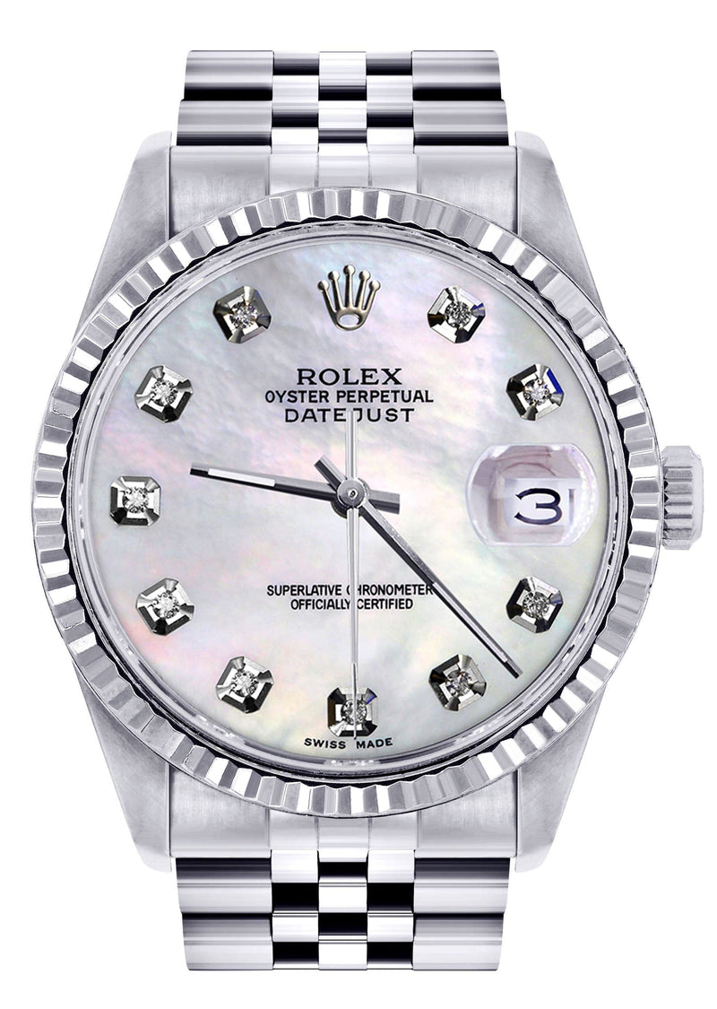 Mens Rolex Datejust Watch 16200 | Fluted Bezel | 36Mm | Mother of Pearl Dial | Jubilee Band