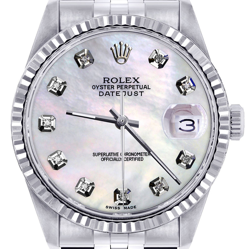 Womens Rolex Datejust Watch 16200 | Fluted Bezel | 36Mm | Mother of Pearl Dial | Fluted Bezel | Jubilee Band