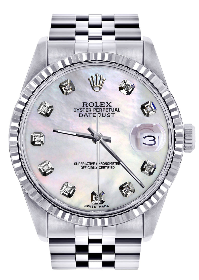 Womens Rolex Datejust Watch 16200 | Fluted Bezel | 36Mm | Mother of Pearl Dial | Fluted Bezel | Jubilee Band