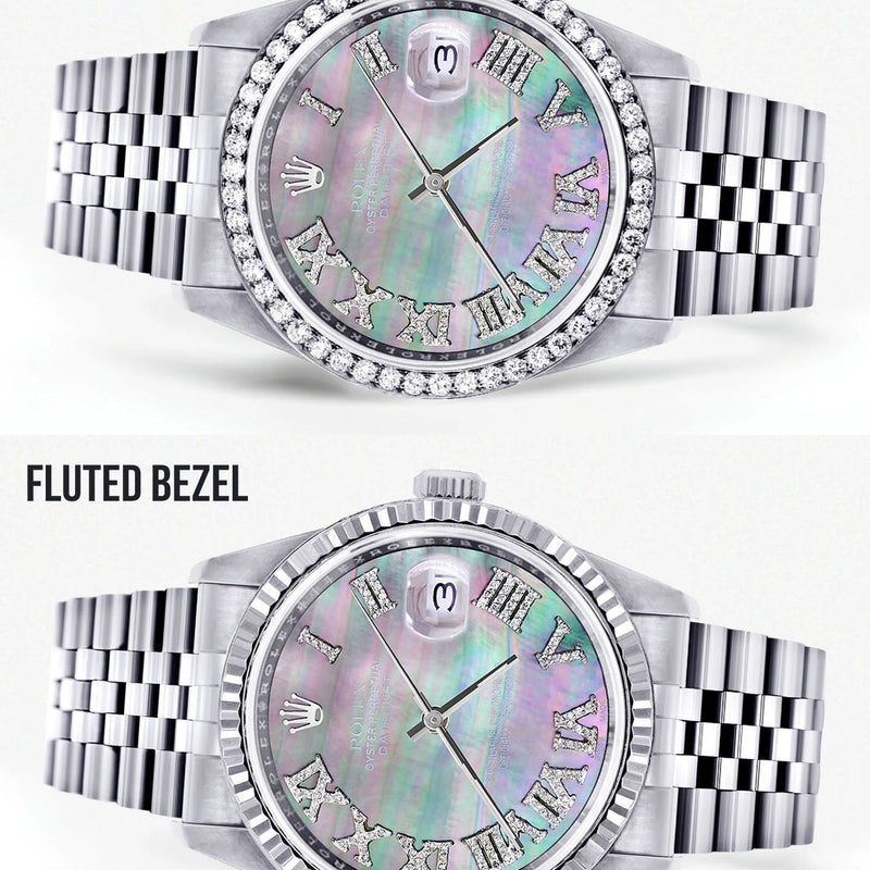Womens Rolex Datejust Watch 16200 | 36Mm | Dark Mother Of Pearl Dial | Roman Numeral | Jubilee Band