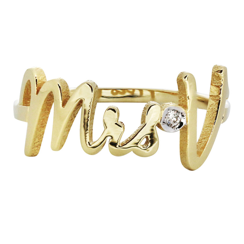 14K Gold Cursive Initial Name Ring | Style #73