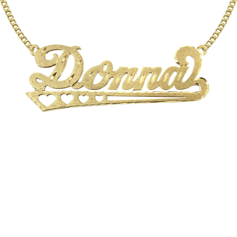 14K Gold  Diamond Cut Heart Name Plate Necklace | Style #33