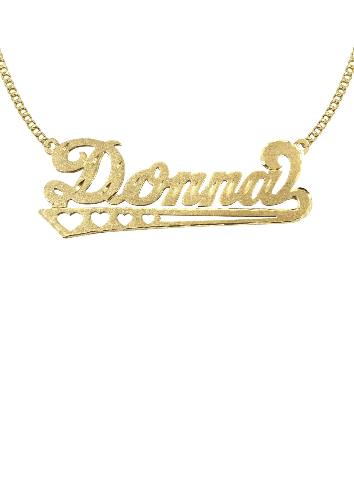 14K Gold  Diamond Cut Heart Name Plate Necklace | Style #33