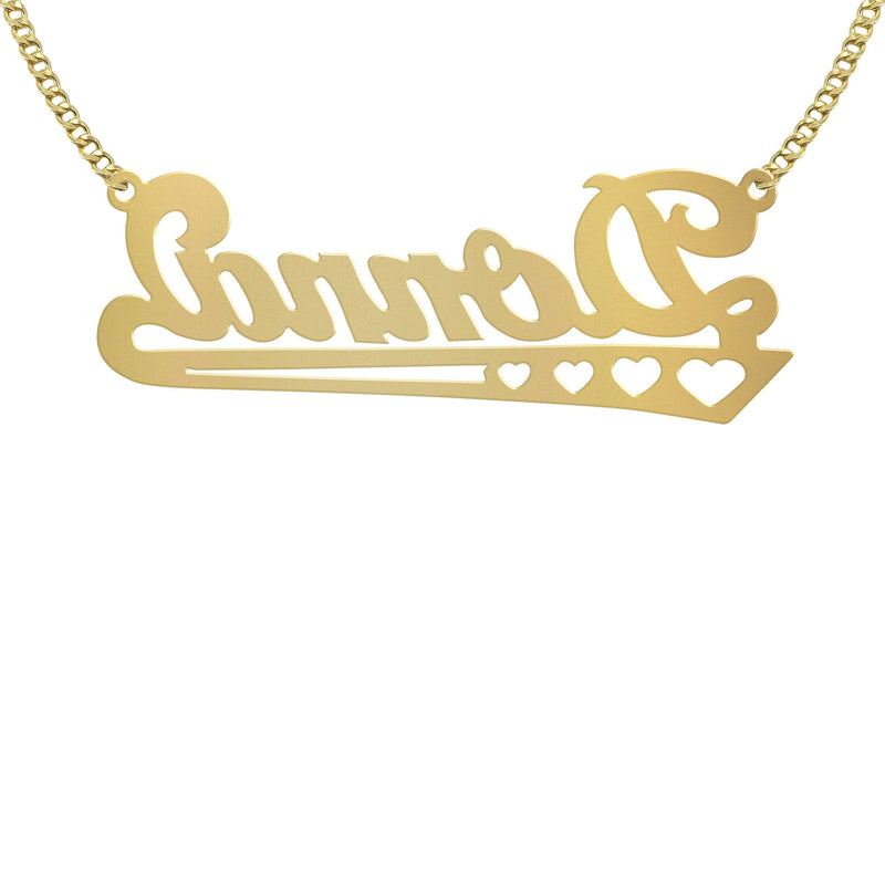 14K Gold  Diamond Cut Heart Name Plate Necklace | Style #33