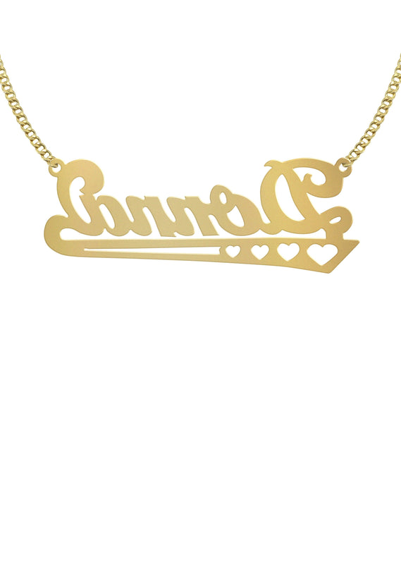 14K Gold  Diamond Cut Heart Name Plate Necklace | Style #33