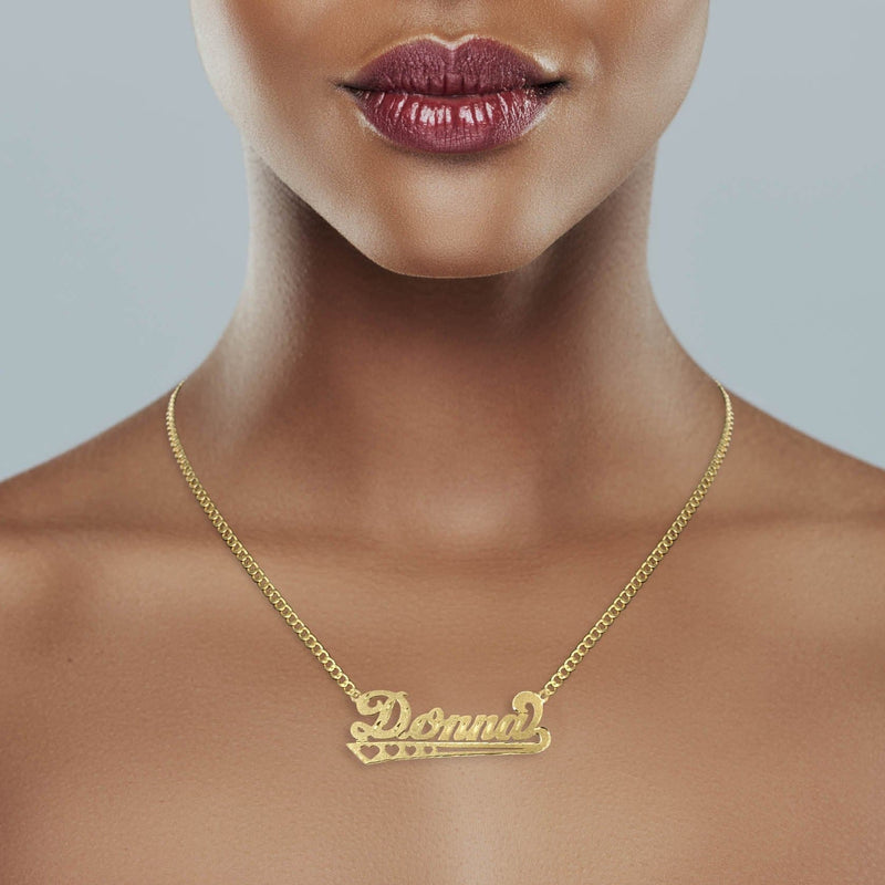 14K Gold  Diamond Cut Heart Name Plate Necklace | Style #33