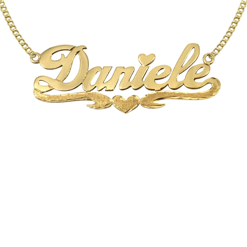 14K Gold  Diamond Cut Heart Name Plate Necklace | Style #69
