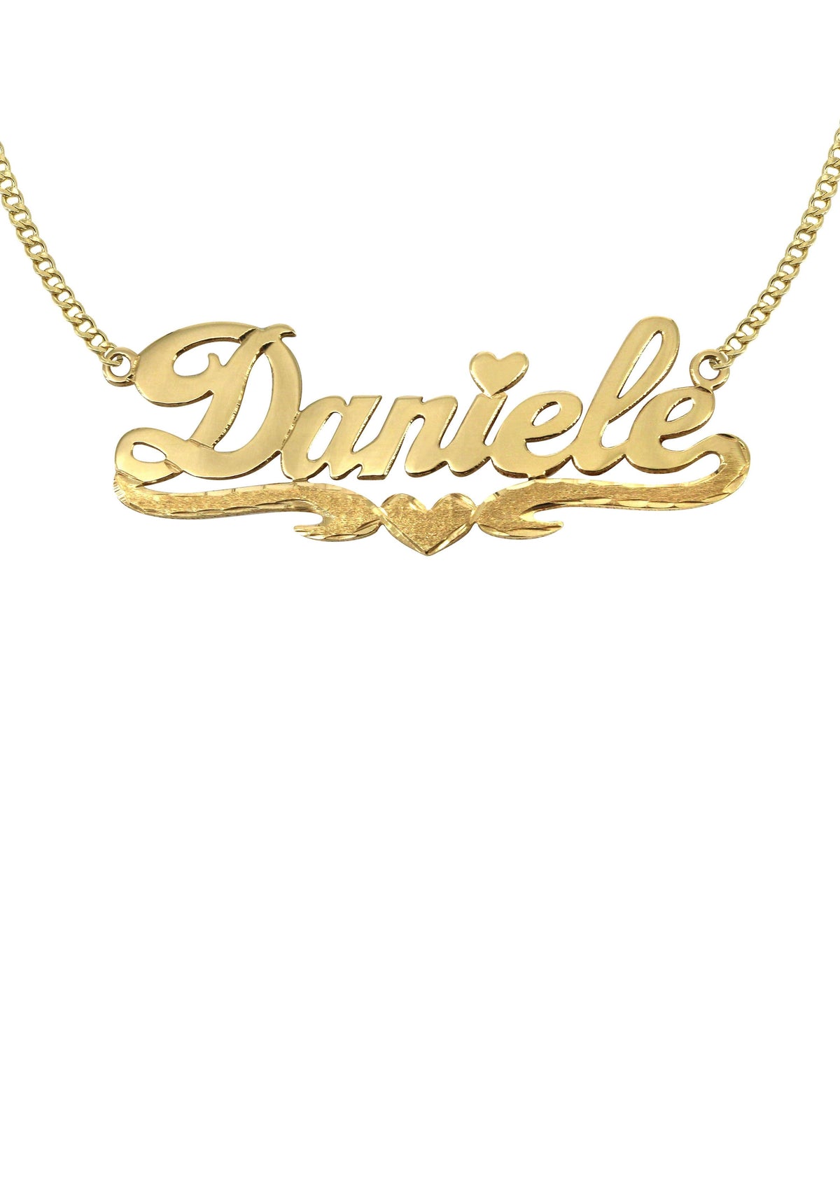 14K Gold  Diamond Cut Heart Name Plate Necklace | Style #69