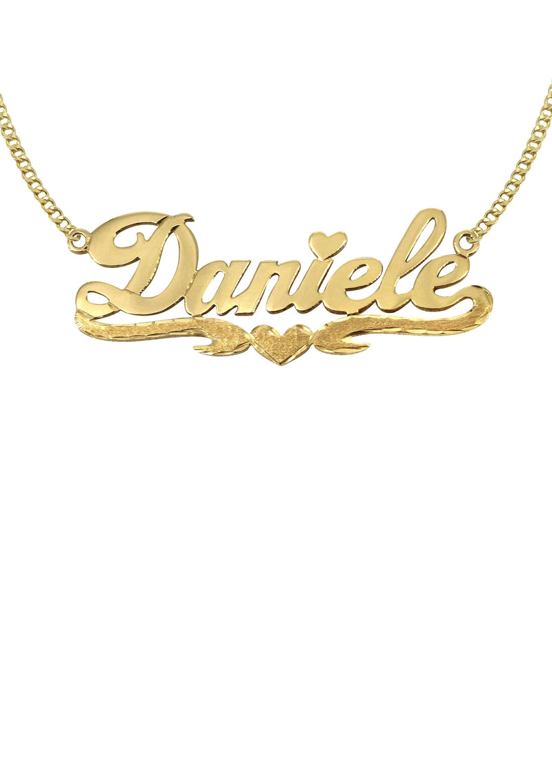 14K Gold  Diamond Cut Heart Name Plate Necklace | Style #69
