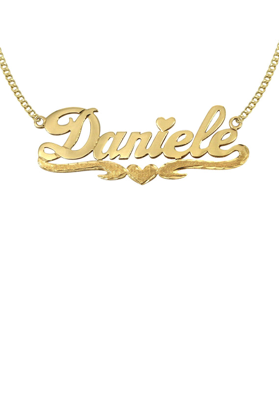14K Gold  Diamond Cut Heart Name Plate Necklace | Style #69
