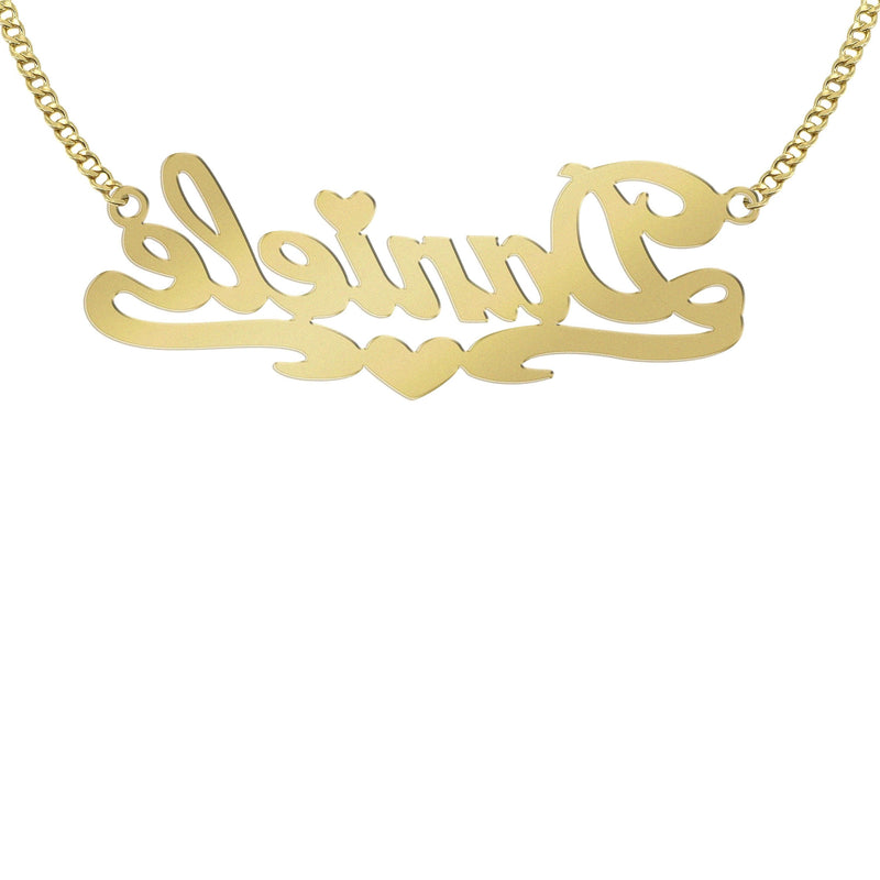 14K Gold  Diamond Cut Heart Name Plate Necklace | Style #69