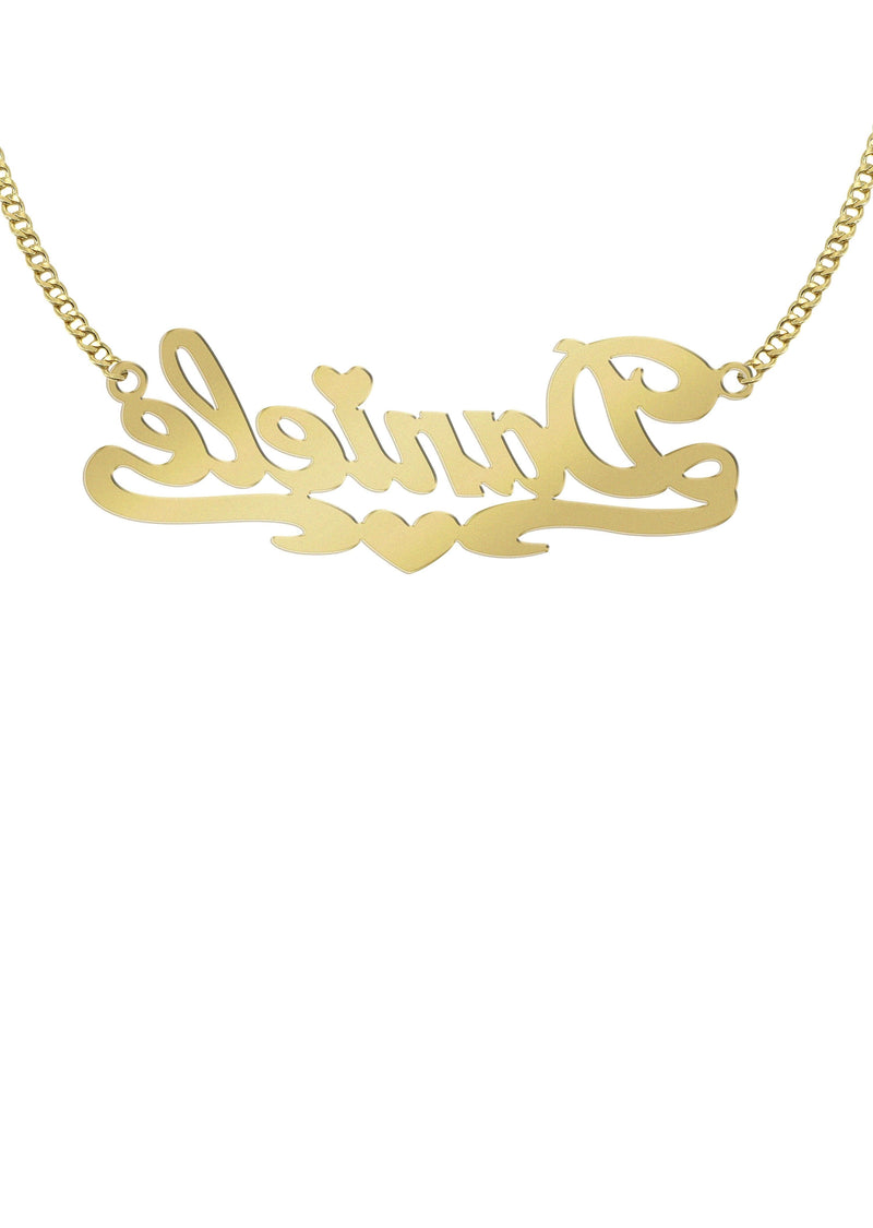 14K Gold  Diamond Cut Heart Name Plate Necklace | Style #69