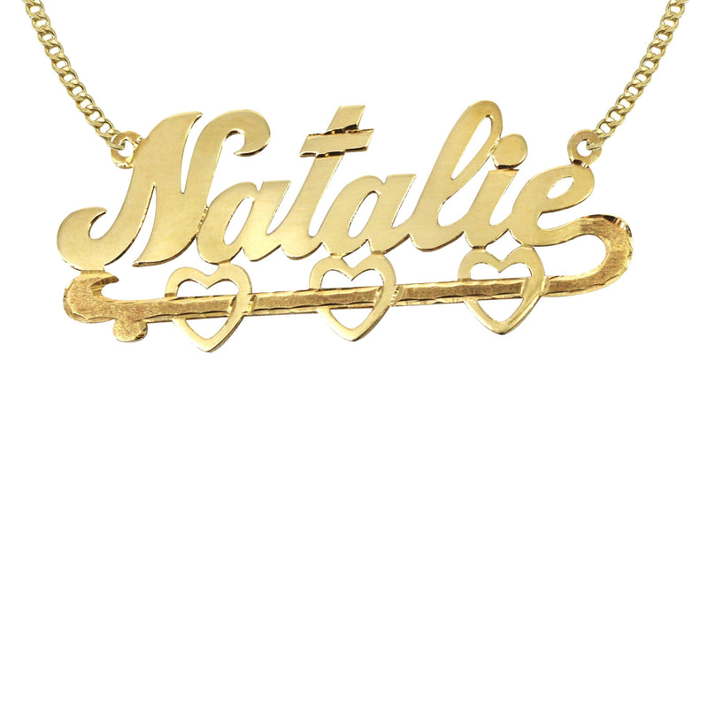 14K Gold  Diamond Cut Heart Name Plate Necklace | Style #58
