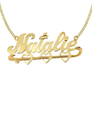 14K Gold  Diamond Cut Heart Name Plate Necklace | Style #58