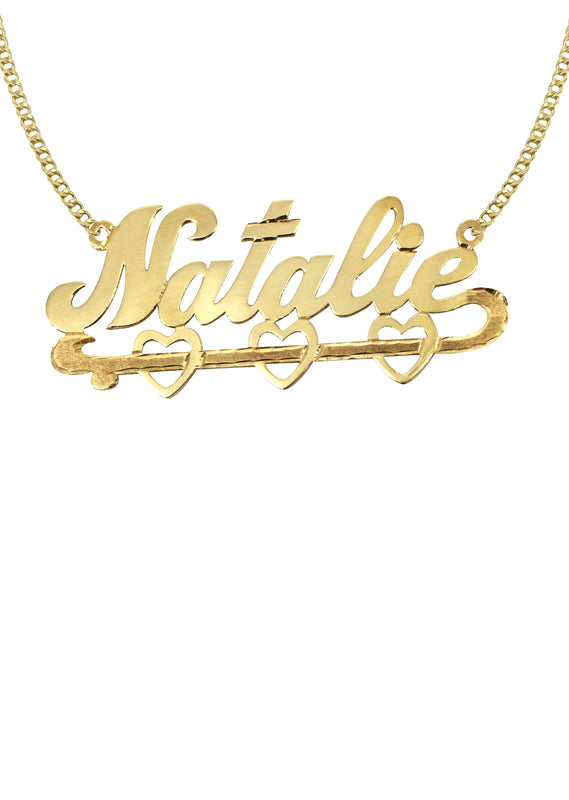 14K Gold  Diamond Cut Heart Name Plate Necklace | Style #58