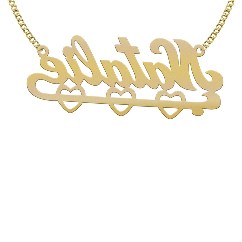 14K Gold  Diamond Cut Heart Name Plate Necklace | Style #58