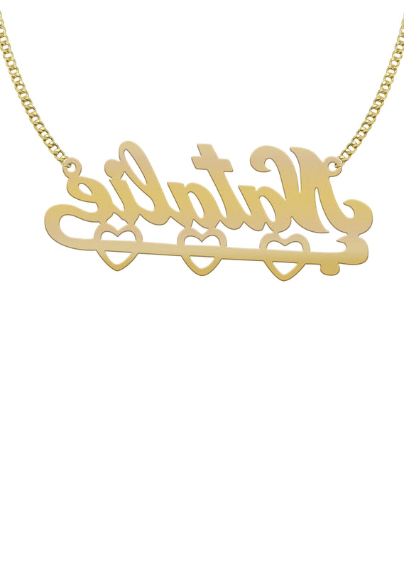 14K Gold  Diamond Cut Heart Name Plate Necklace | Style #58