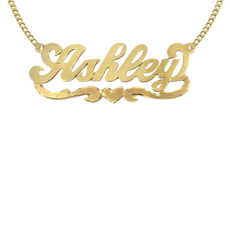 14K Gold  Diamond Cut Heart Name Plate Necklace | Style #44