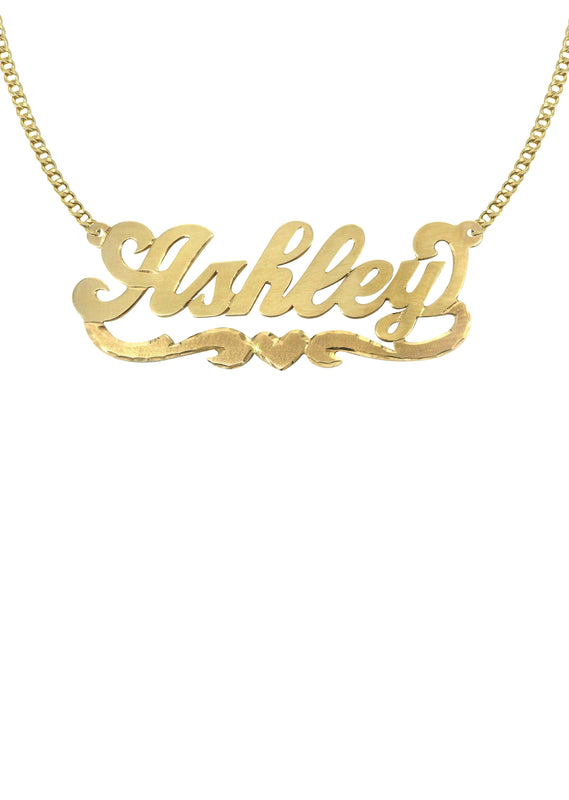14K Gold  Diamond Cut Heart Name Plate Necklace | Style #44
