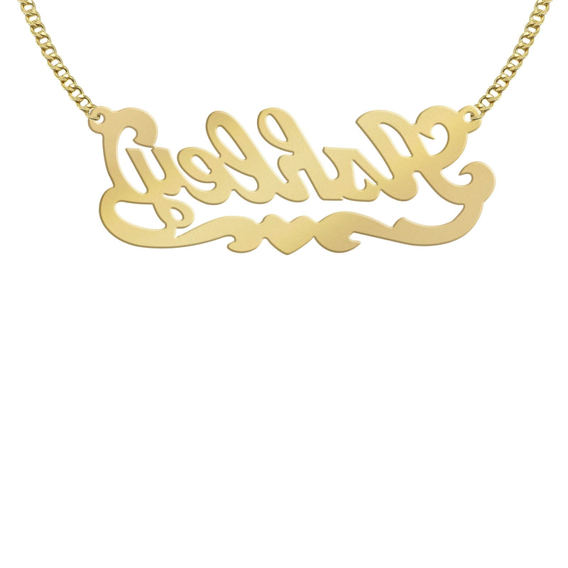 14K Gold  Diamond Cut Heart Name Plate Necklace | Style #44