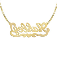 14K Gold  Diamond Cut Heart Name Plate Necklace | Style #44