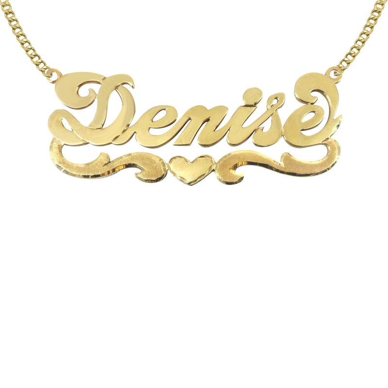 14K Gold  Diamond Cut Heart Name Plate Necklace | Style #38
