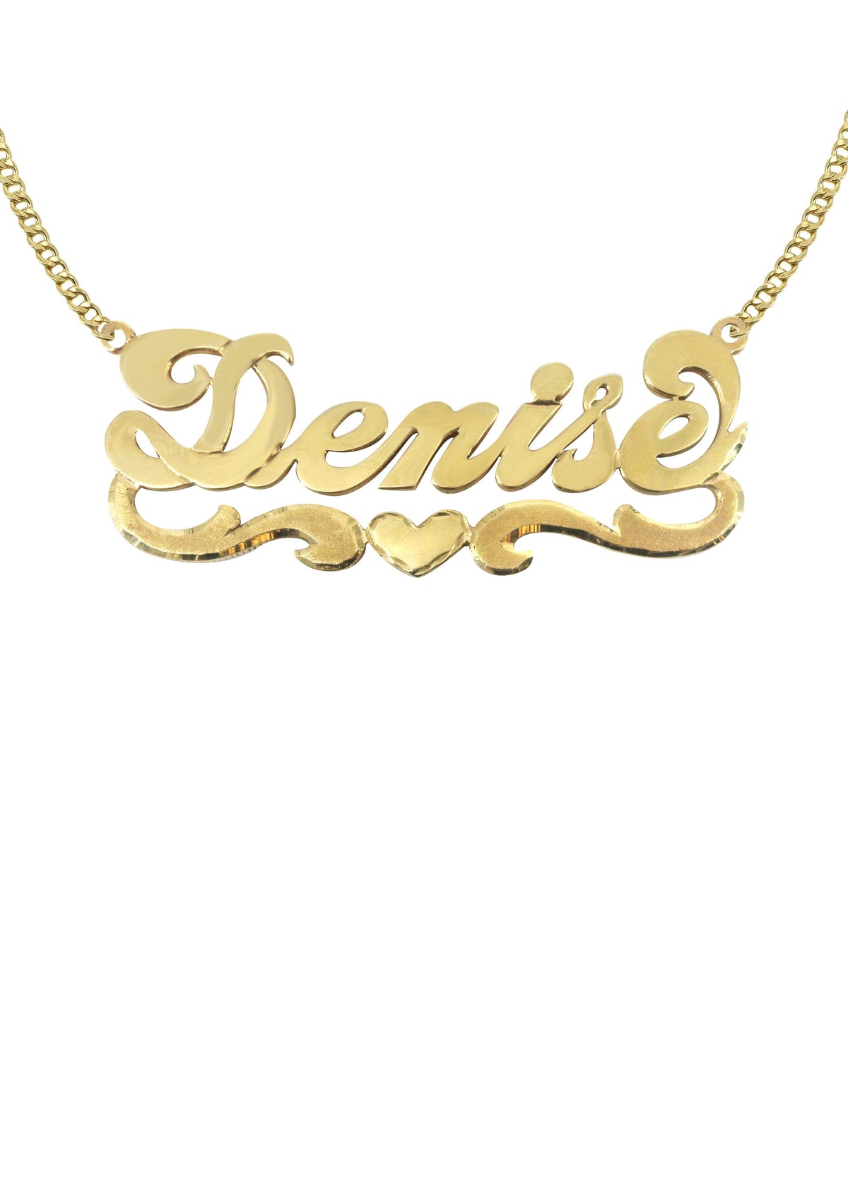 14K Gold  Diamond Cut Heart Name Plate Necklace | Style #38