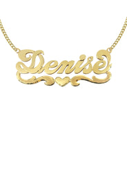 14K Gold  Diamond Cut Heart Name Plate Necklace | Style #38
