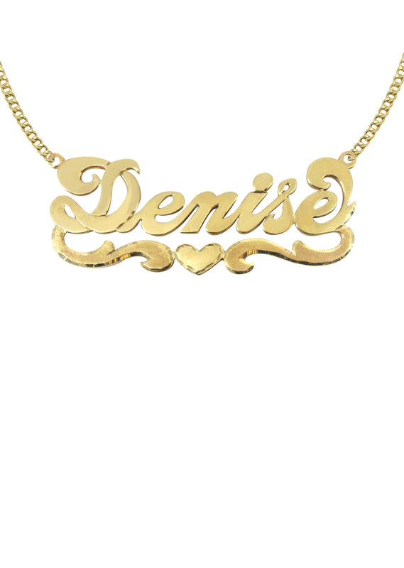 14K Gold  Diamond Cut Heart Name Plate Necklace | Style #38