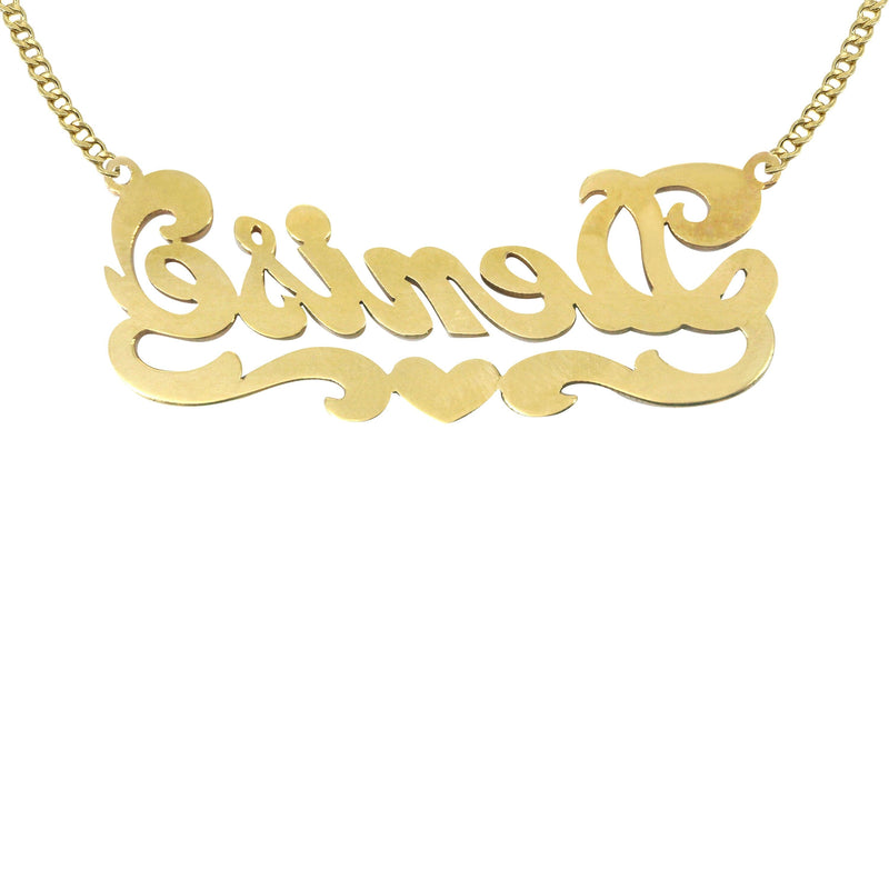 14K Gold  Diamond Cut Heart Name Plate Necklace | Style #38