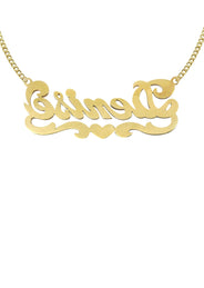 14K Gold  Diamond Cut Heart Name Plate Necklace | Style #38