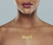 14K Gold  Diamond Cut Heart Name Plate Necklace | Style #38