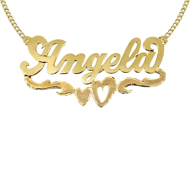 14K Gold  Diamond Cut Heart Name Plate Necklace | Style #84