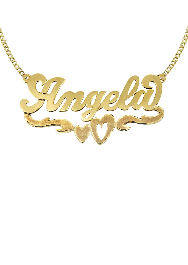 14K Gold  Diamond Cut Heart Name Plate Necklace | Style #84