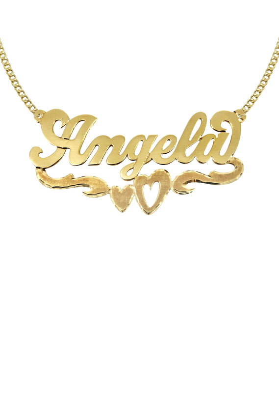14K Gold  Diamond Cut Heart Name Plate Necklace | Style #84